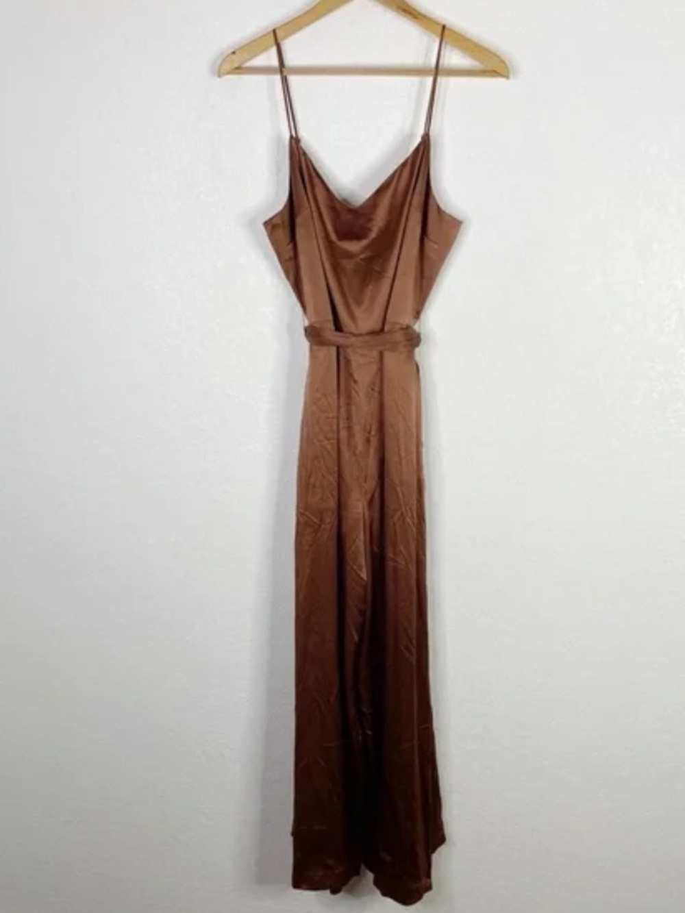 Club Monaco Copper Satin V-Neck Spaghetti Strap Jumpsuit